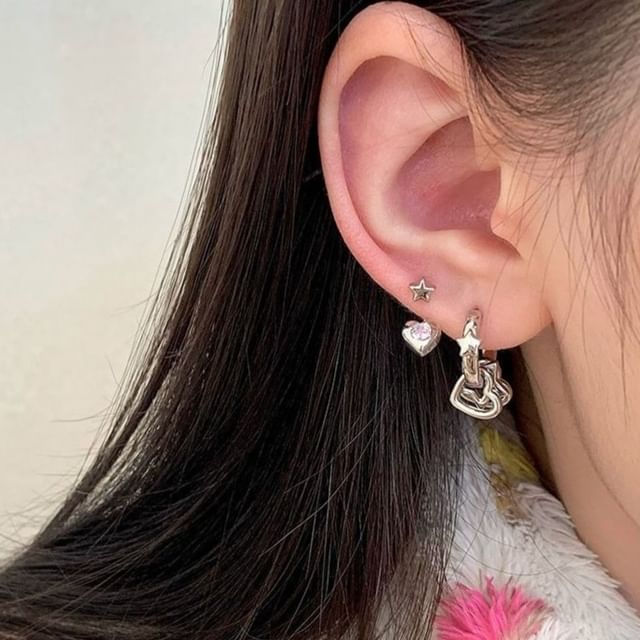 Asymmetrical Rhinestone Star Heart Earring