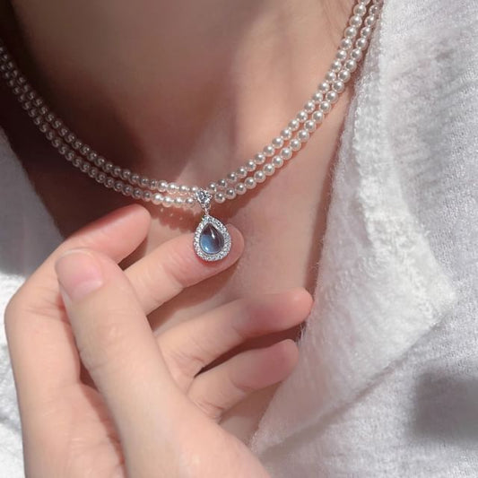 Pearl Pendant Layered Faux Necklace Gemstone