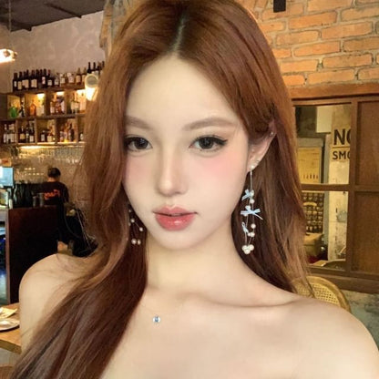 Bow Pearl Faux Drop Fringed Earring