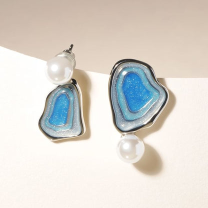 Faux Glitter Drop Earring Asymmetrical Pearl