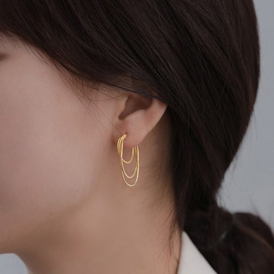 Sterling Silver Layered Hoop Earring 925