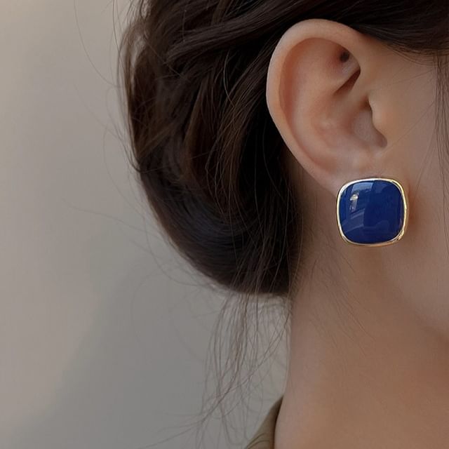 Silver Earring 925 Stud Sterling Square