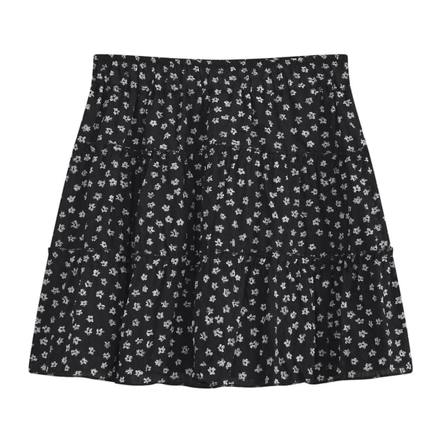 Floral Tiered Mini A-Line Skirt