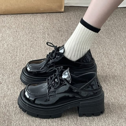Lace-Up Platform Chunky Heel Loafers