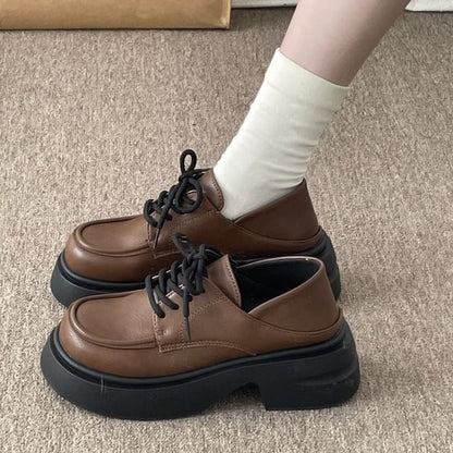 Lace-Up Platform Chunky Heel Derby Shoes