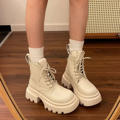 Lace-Up Platform Chunky Heel Short Boots