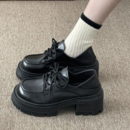 Lace-Up Platform Chunky Heel Loafers