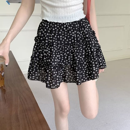 Floral Tiered Mini A-Line Skirt