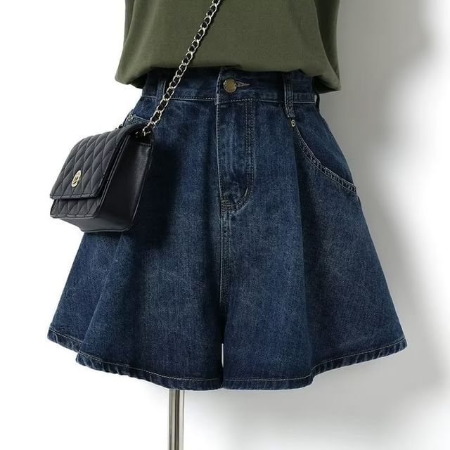 High Waist Wide Leg Denim Shorts