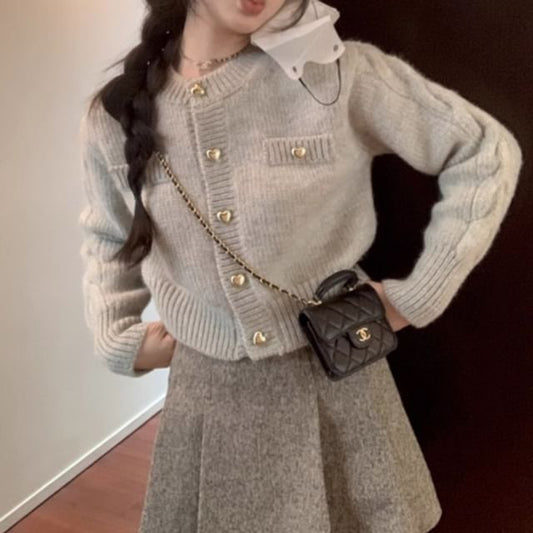 Crew Neck Button-Up Crop Cardigan