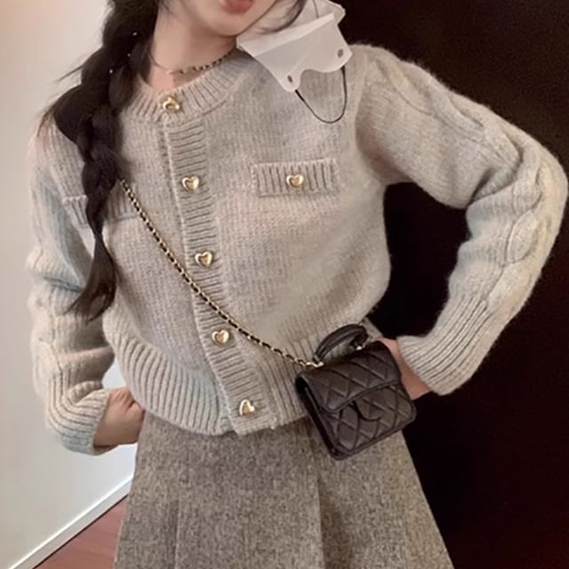 Crew Neck Button-Up Crop Cardigan