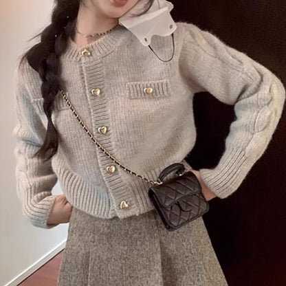 Crew Neck Button-Up Crop Cardigan