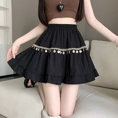 Tassel High Waist Mini A-Line Skirt