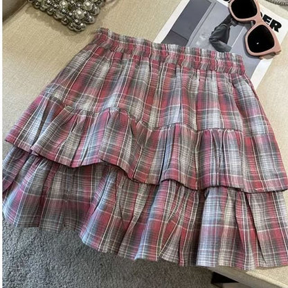 Plaid Layered High Waist Mini A-Line Skirt