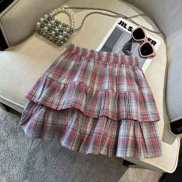 Plaid Layered High Waist Mini A-Line Skirt