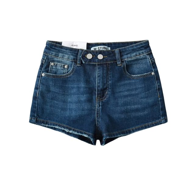 High Waist Washed Denim Shorts