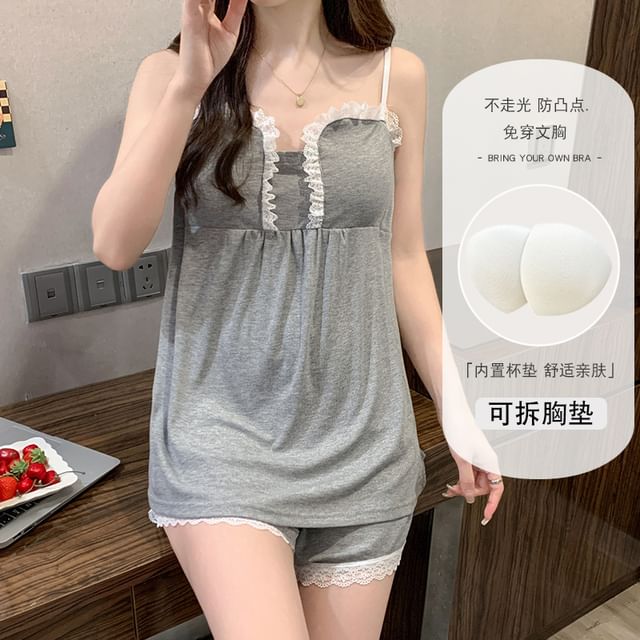 Lace Trim Padded Camisole & Shorts Set