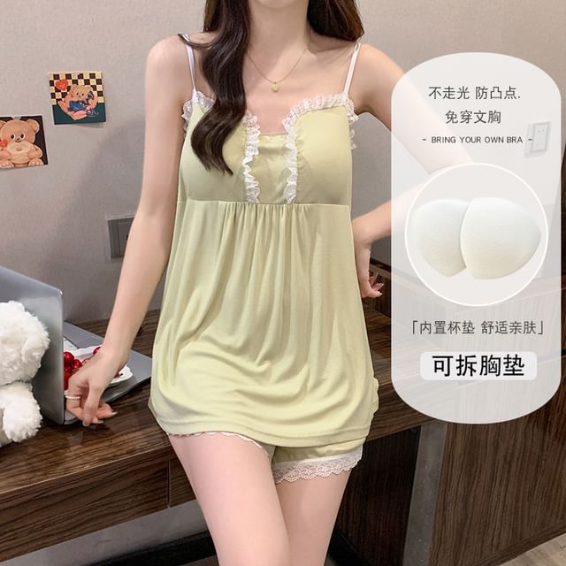Lace Trim Padded Camisole & Shorts Set