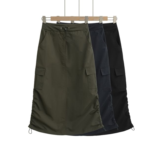 Drawstring Midi Pencil Cargo Skirt
