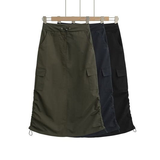 Drawstring Midi Pencil Cargo Skirt