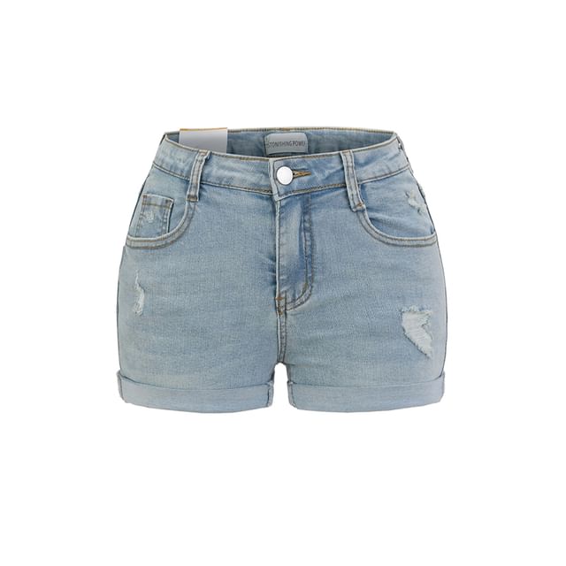 High Waist Distressed Denim Shorts