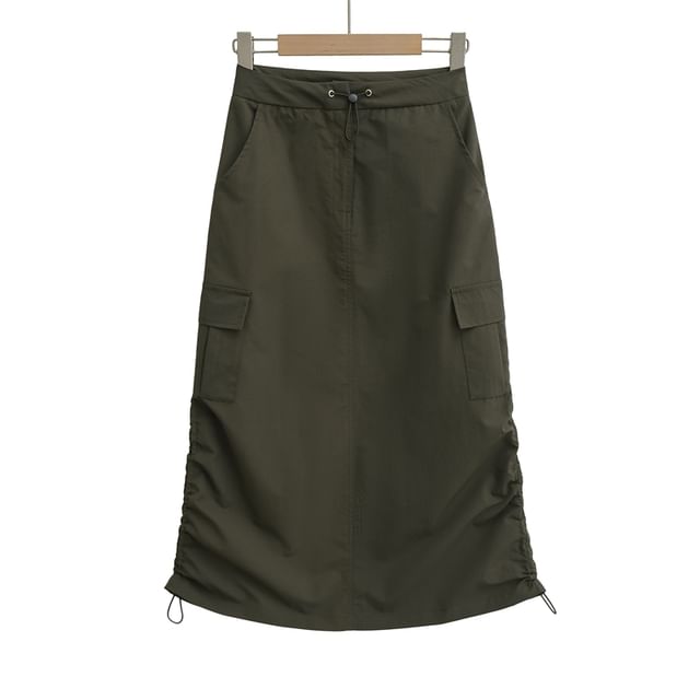 Drawstring Midi Pencil Cargo Skirt