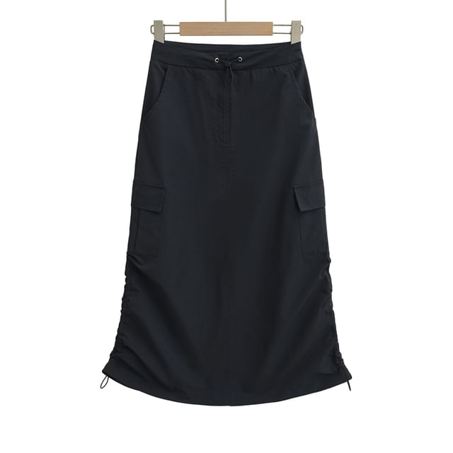 Drawstring Midi Pencil Cargo Skirt