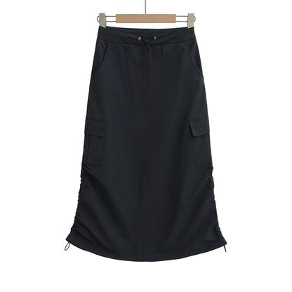 Drawstring Midi Pencil Cargo Skirt