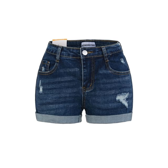 High Waist Distressed Denim Shorts