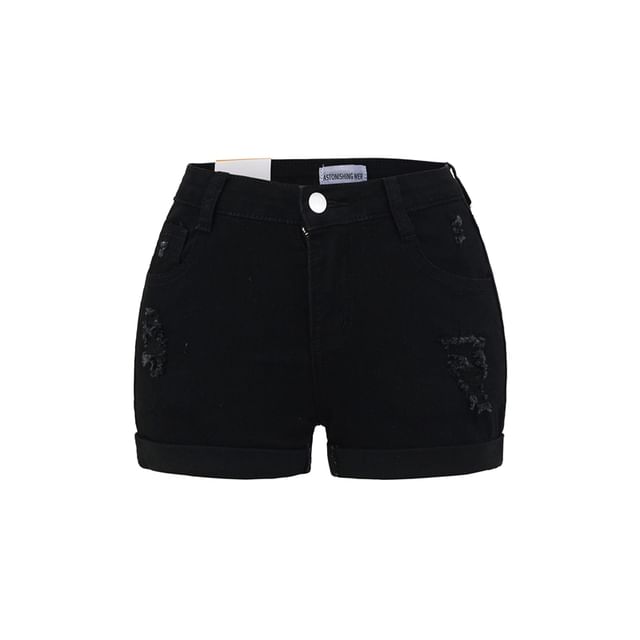 High Waist Distressed Denim Shorts