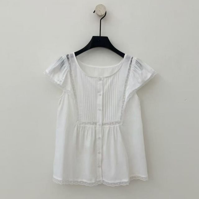 Cap-Sleeve Lace Trim Blouse