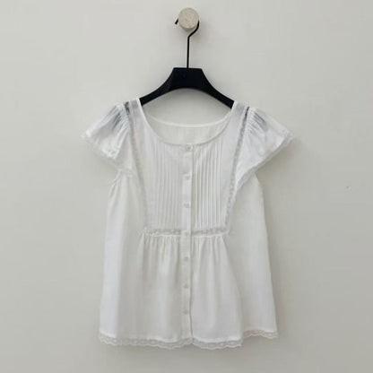 Cap-Sleeve Lace Trim Blouse