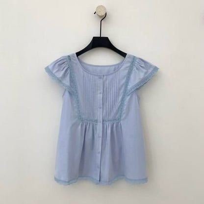 Cap-Sleeve Lace Trim Blouse