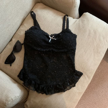 Spaghetti Strap Ruffled Lace Bra Top
