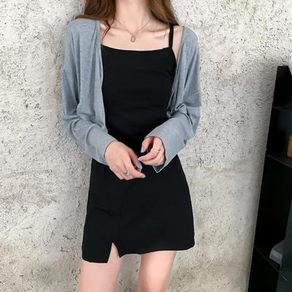 Spaghetti Strap Mini A-Line Dress and Crop Cardigan Set