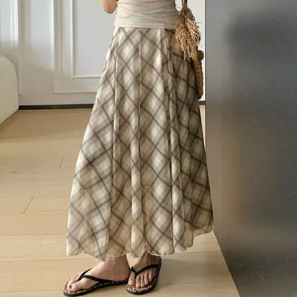 Plaid Maxi A-Line Skirt