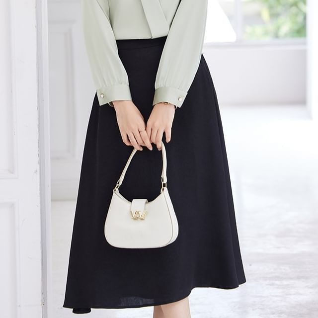 V-Neck Long Sleeve Blouse & High Rise Midi Straight Skirt