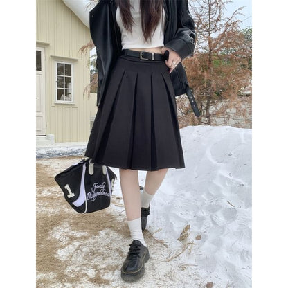 Rise Pleated A-Line Midi Skirt