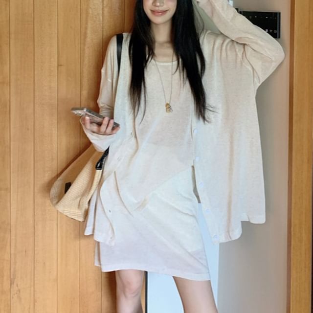 Scoop Neck Tank and Light Jacket with Mini Skirt
