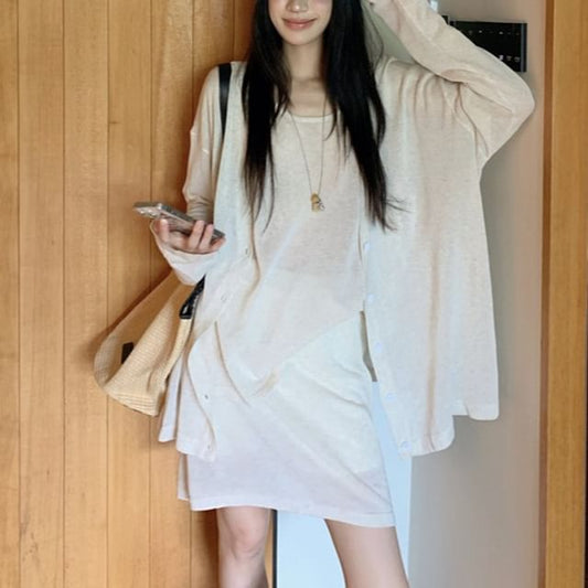 Scoop Neck Tank and Light Jacket with Mini Skirt