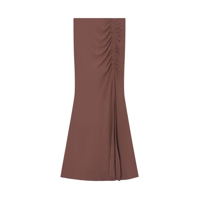 Short-Sleeve Shirt / High Waist Ruched Side-Slit Maxi Mermaid Skirt