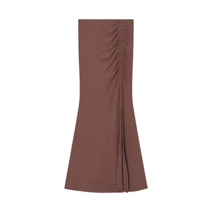 Short-Sleeve Shirt / High Waist Ruched Side-Slit Maxi Mermaid Skirt