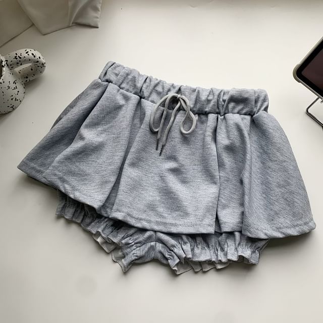 Drawstring Waist Ruffle Skort