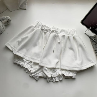 Drawstring Waist Ruffle Skort