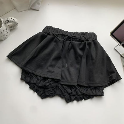 Drawstring Waist Ruffle Skort
