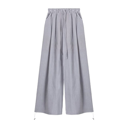 Mid Rise Striped Baggy Pants / V-Neck Plain Cardigan
