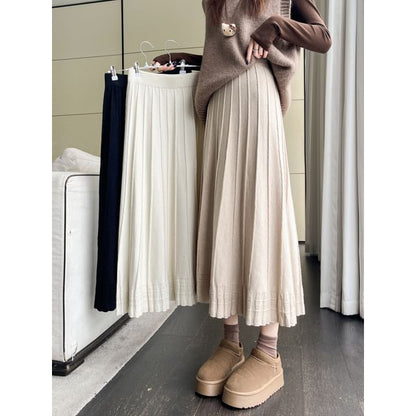 Plain Knit A-Line Midi Skirt
