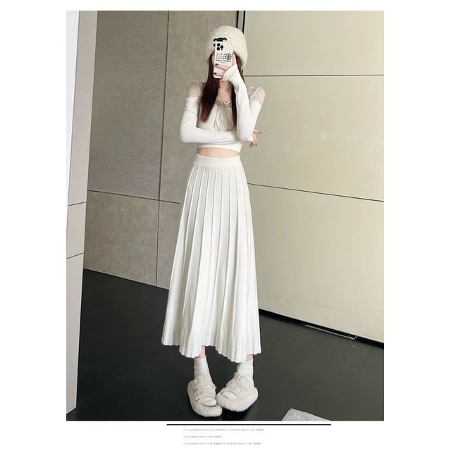 Plain Knit A-Line Midi Skirt