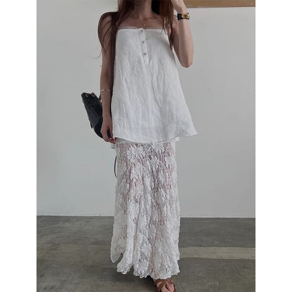 Button Cami with Lace Pencil Skirt