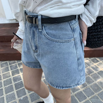 High Waist Washed Denim Shorts